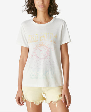 Camiseta feminina Lucky Brand Bad Moon Rising Graphic, branca, tamanho X-S