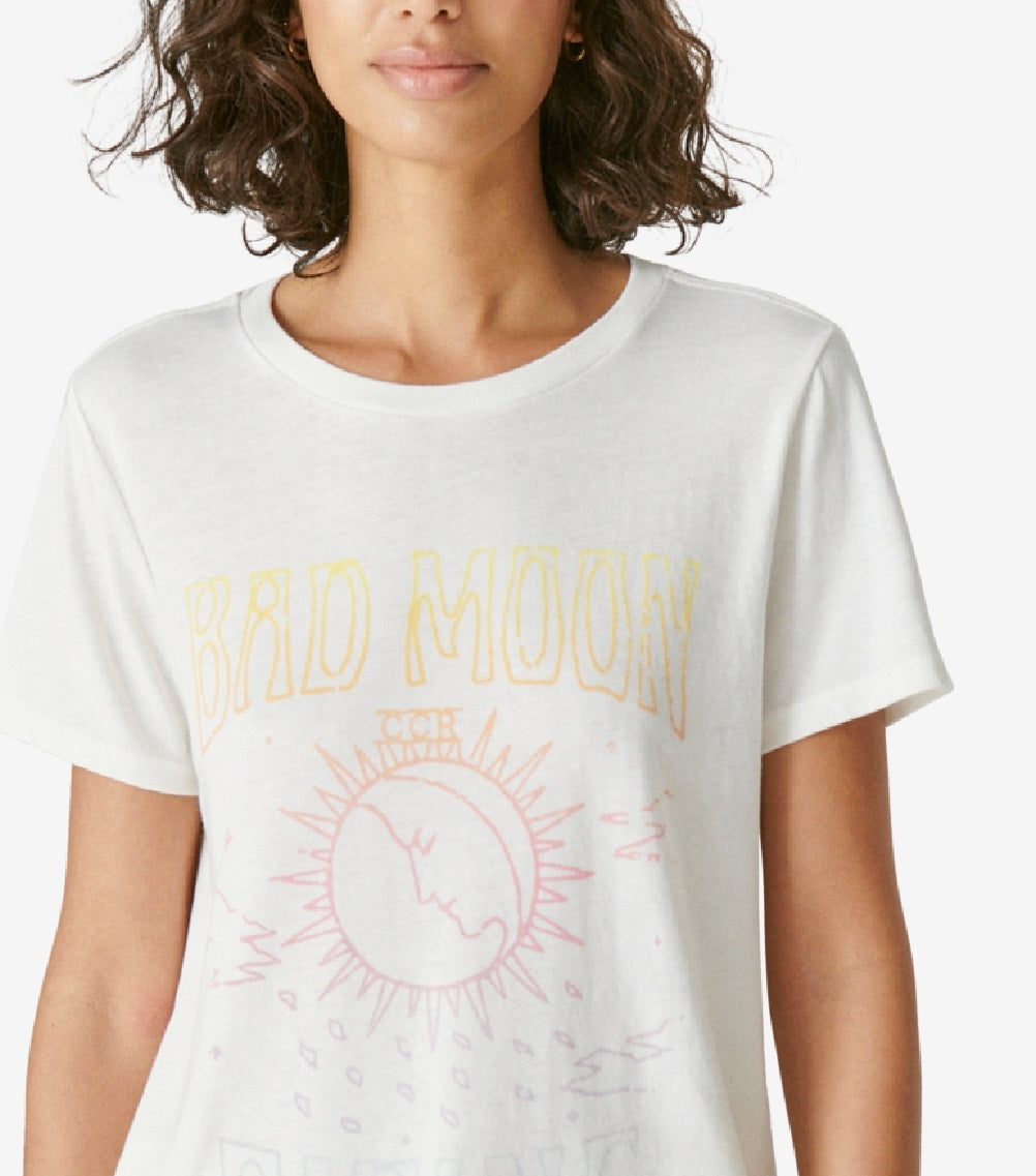 Camiseta feminina Lucky Brand Bad Moon Rising Graphic, branca, tamanho médio