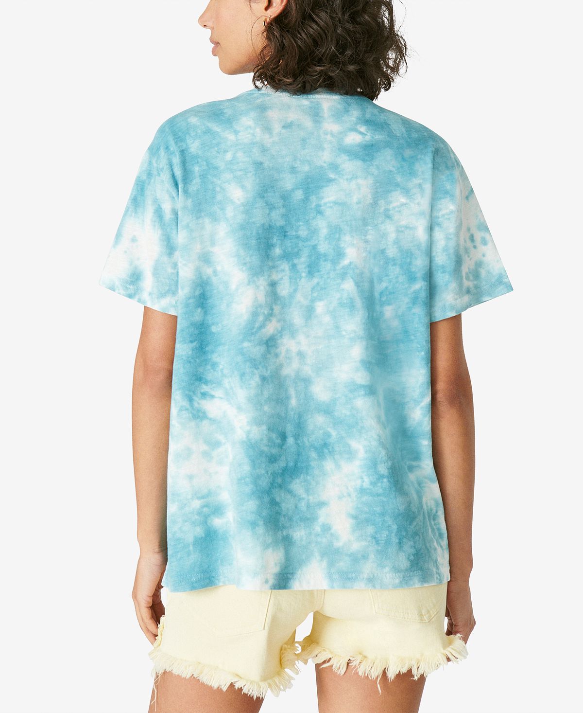 Camiseta feminina estilo boyfriend com estampa geométrica e borboleta Lucky Brand, azul