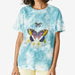 Camiseta feminina estilo boyfriend com estampa geométrica e borboleta Lucky Brand, azul