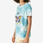 Camiseta feminina estilo boyfriend com estampa geométrica e borboleta Lucky Brand, azul