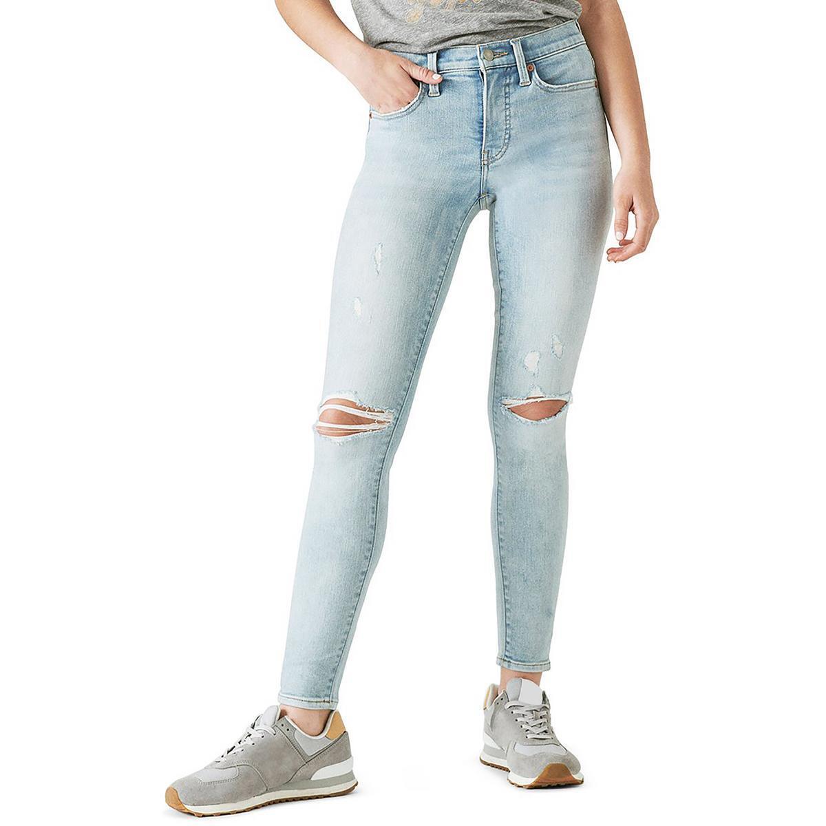 Calça jeans skinny feminina Lucky Brand, cintura média, rasgada, azul, tamanho 27x27