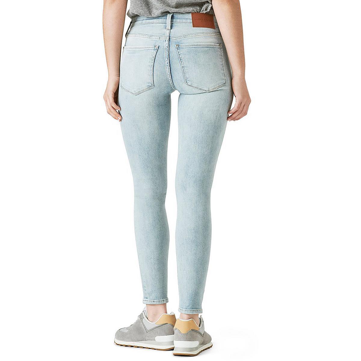 Calça jeans skinny feminina Lucky Brand, cintura média, rasgada, azul, tamanho 27x27