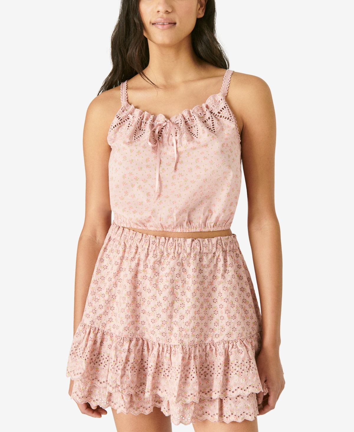 Camisola curta de algodão com estampa floral feminina Lucky Brand, rosa, tamanho extragrande
