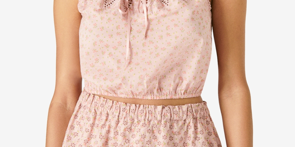 Camisola curta de algodão com estampa floral feminina Lucky Brand, rosa, tamanho extragrande