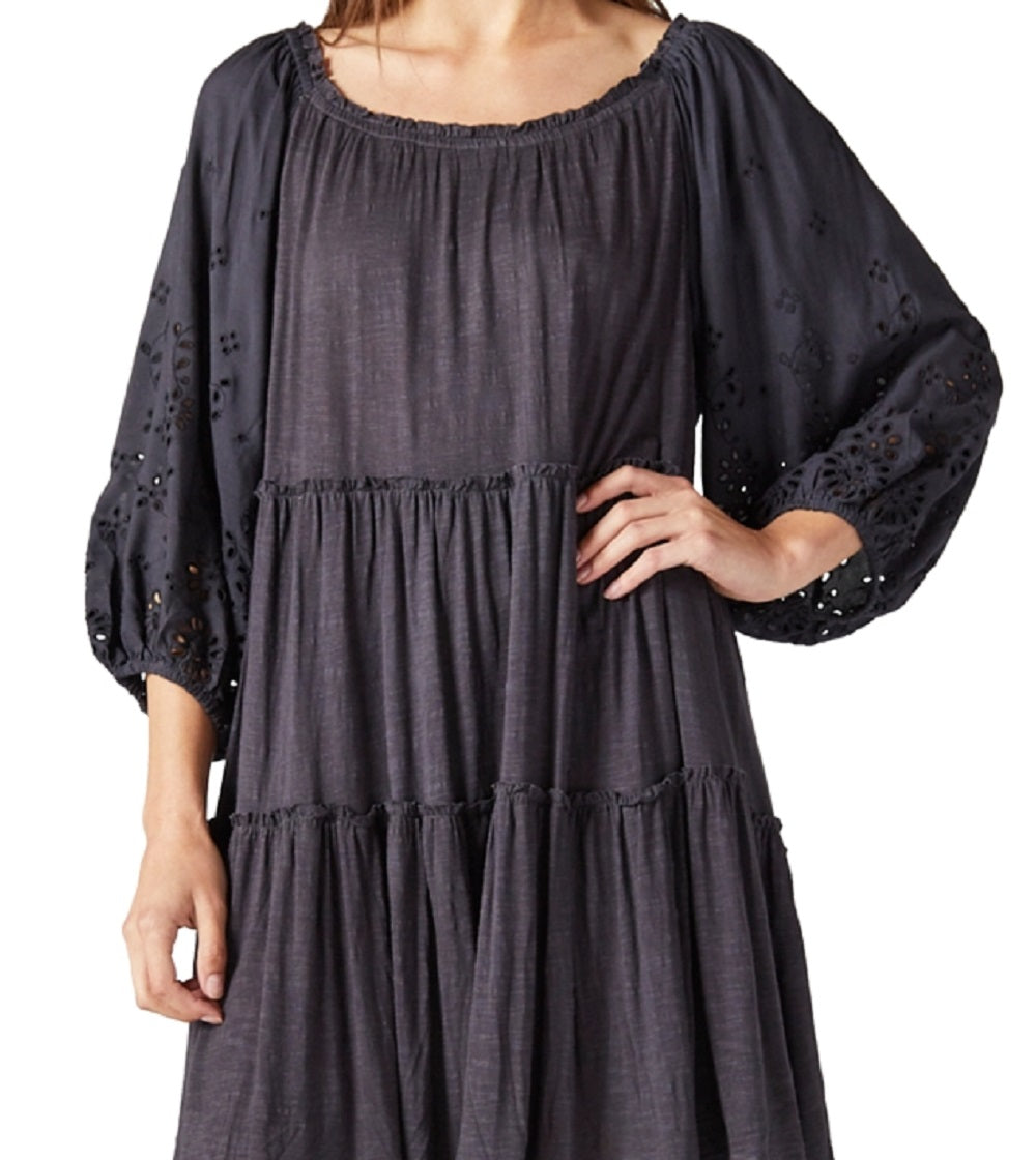 Vestido túnica feminino Lucky Brand com mangas compridas e punhos, preto, tamanho médio