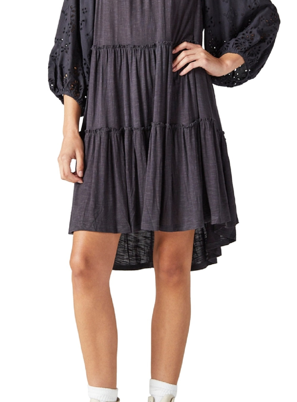 Vestido túnica feminino Lucky Brand com mangas compridas e punhos, preto, tamanho médio