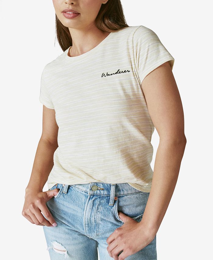 Camiseta feminina listrada de algodão para bebê Lucky Brand, rosa, tamanho extragrande