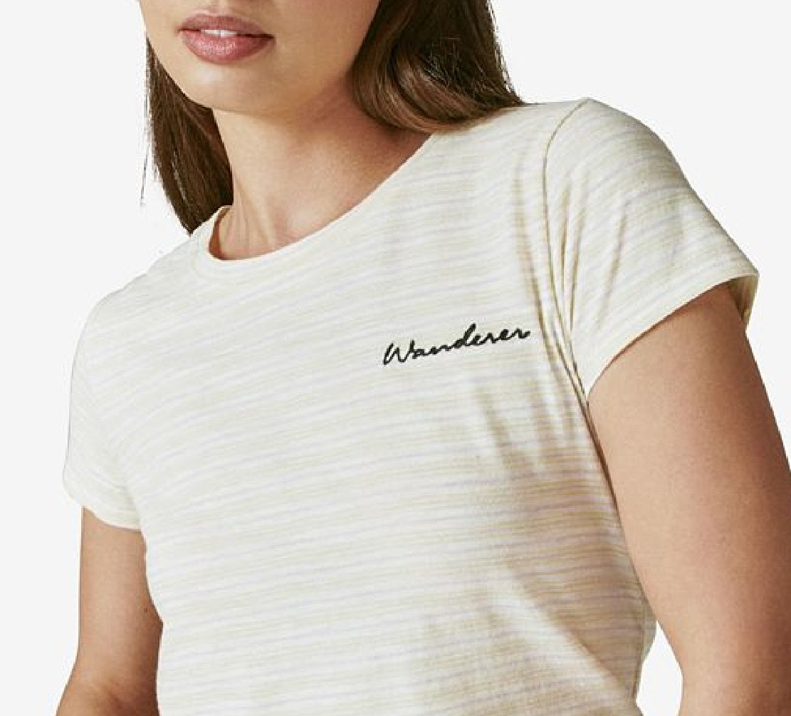 Camiseta feminina listrada de algodão para bebê Lucky Brand, rosa, tamanho extragrande