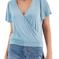 Camiseta feminina Lucky Brand Sandwash Faux Wrap Azul Tamanho X-G