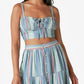 Corpete listrado feminino Lucky Brand Matchback, camisola azul, tamanho X-S