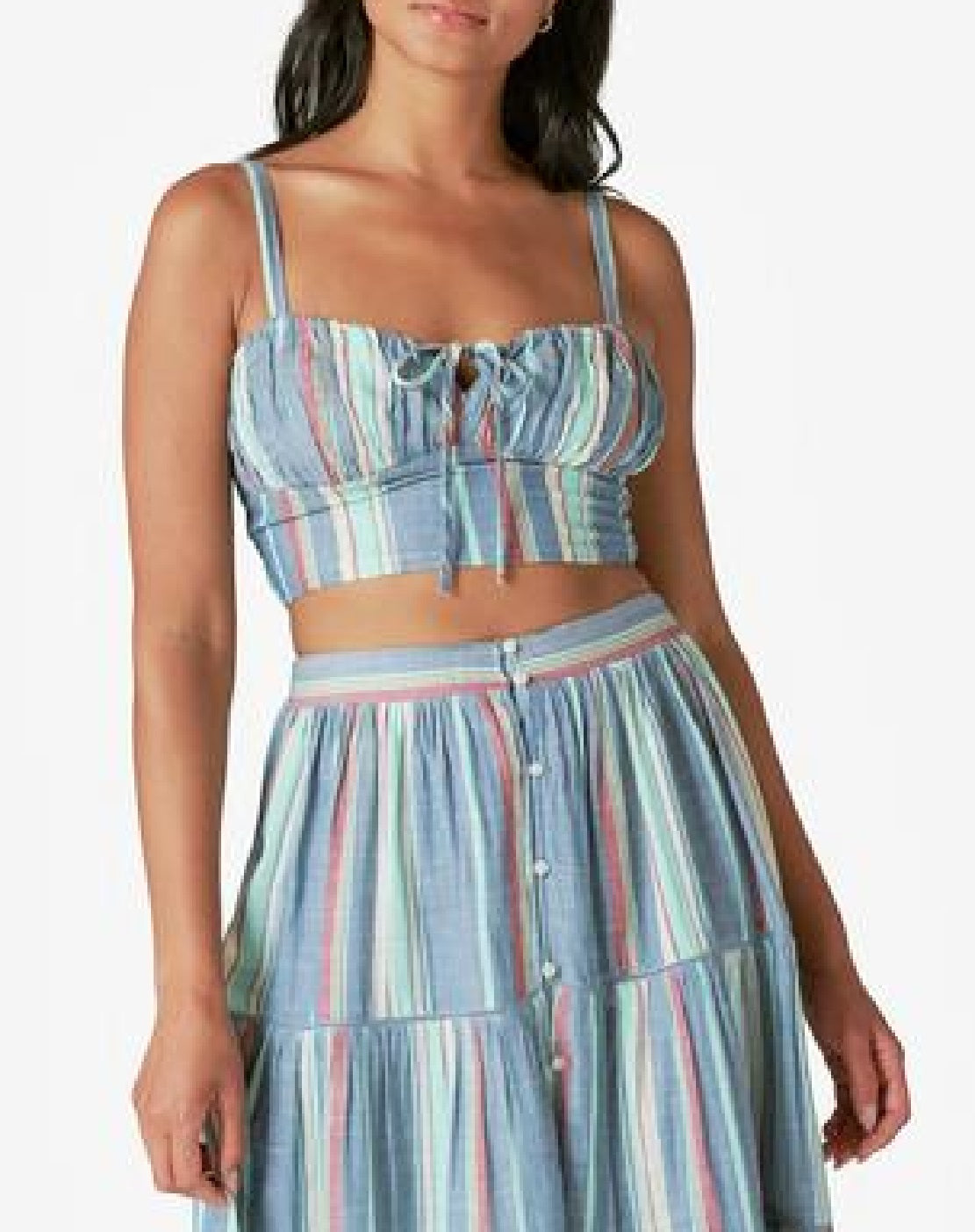 Corpete listrado feminino Lucky Brand Matchback, camisola azul, tamanho X-S