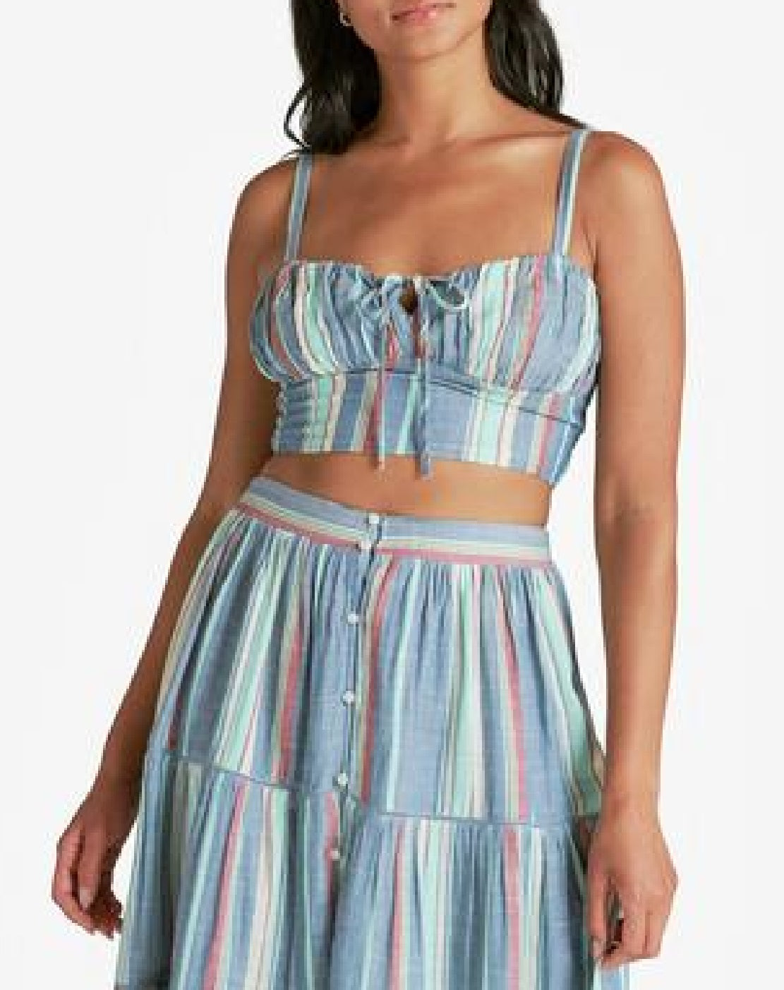 Corpete listrado feminino Lucky Brand Matchback, camisola azul, tamanho X-S