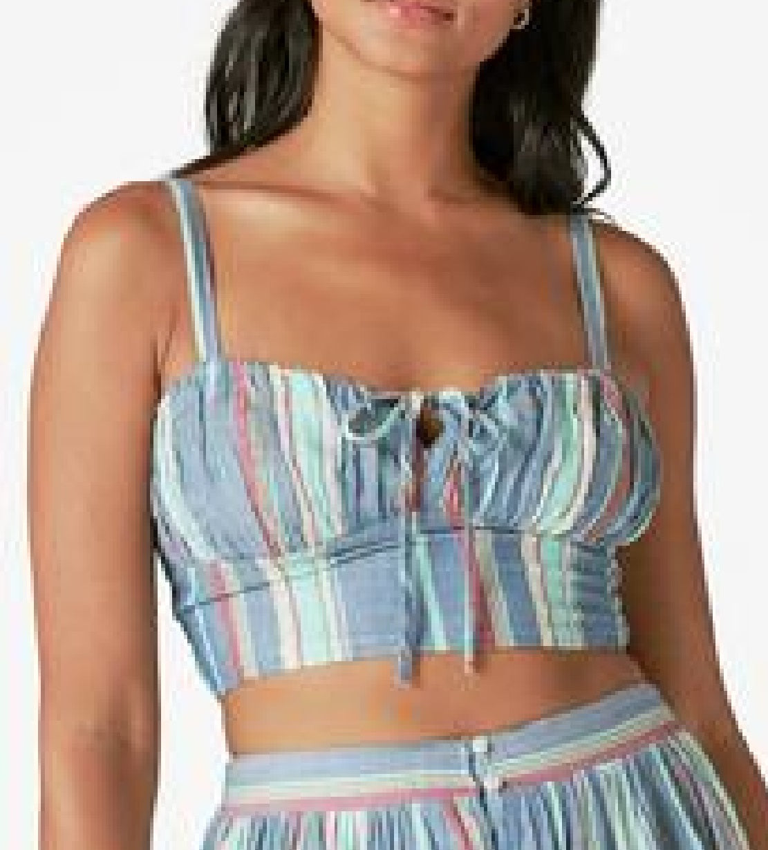 Corpete listrado feminino Lucky Brand Matchback, camisola azul, tamanho X-S