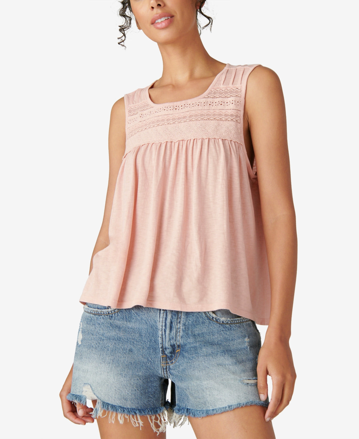 Regata feminina com acabamento em renda Lucky Brand, rosa, tamanho extragrande
