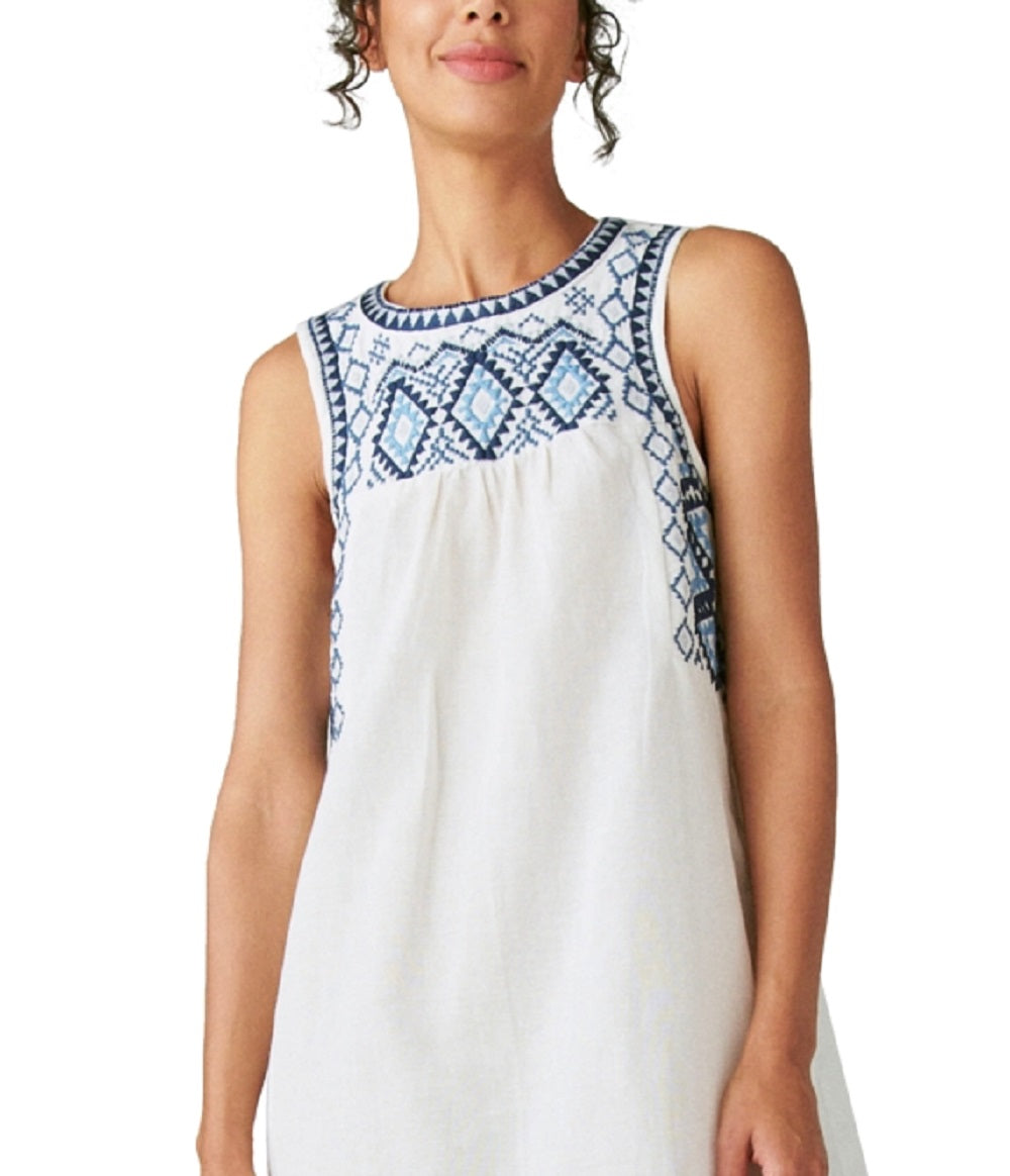 Lucky Brand Minivestido feminino bordado de algodão e linho, branco, tamanho X-S