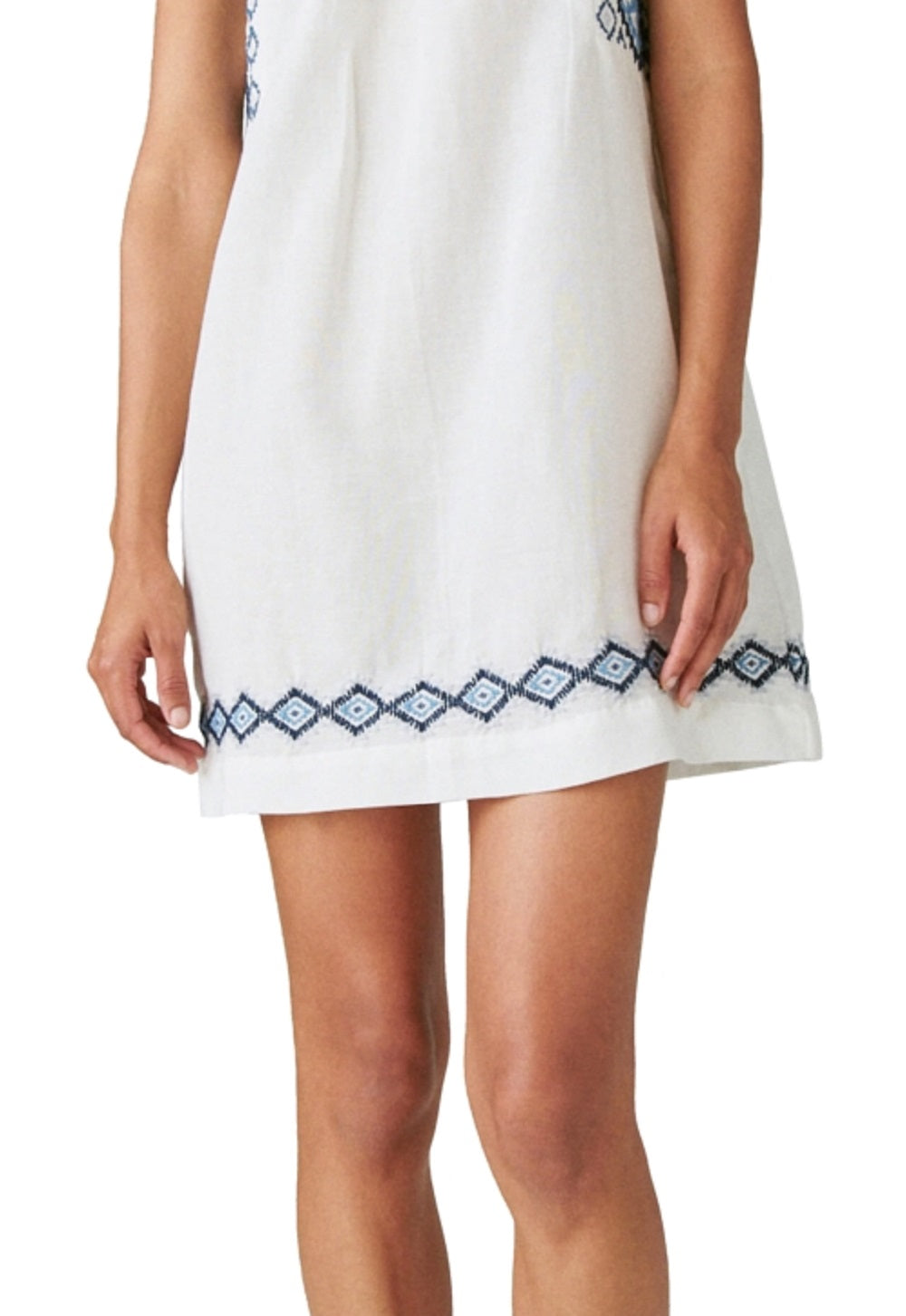 Lucky Brand Minivestido feminino bordado de algodão e linho, branco, tamanho X-S