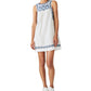 Lucky Brand Minivestido feminino bordado de algodão e linho, branco, tamanho X-S