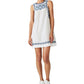Lucky Brand Minivestido feminino bordado de algodão e linho, branco, tamanho médio