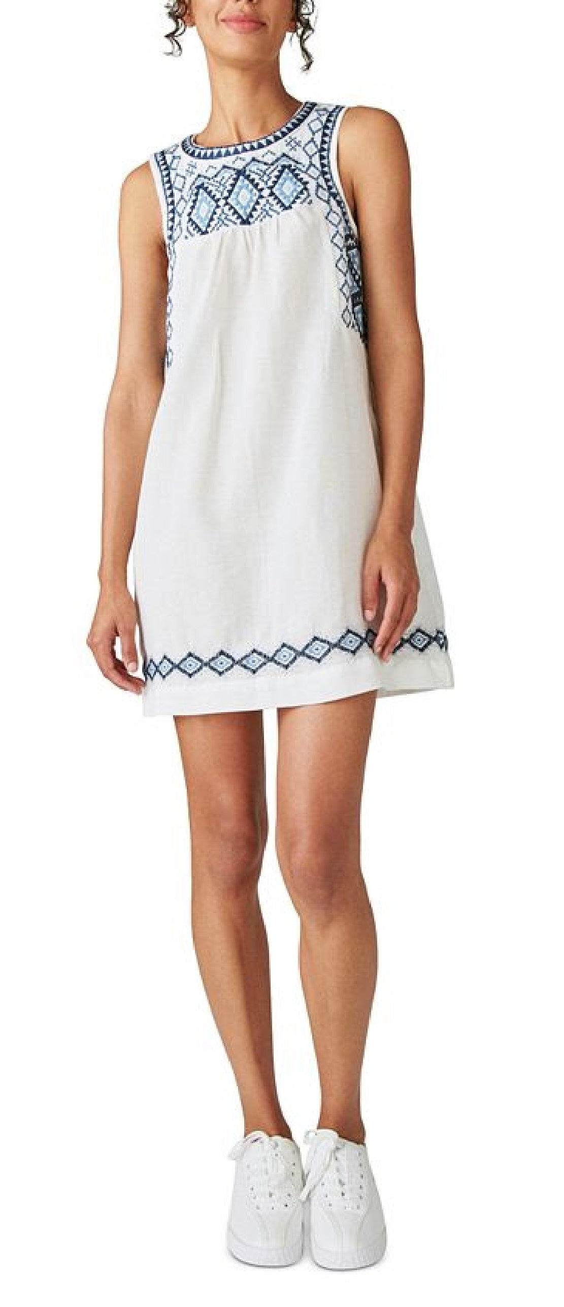 Lucky Brand Minivestido feminino bordado de algodão e linho, branco, tamanho extragrande