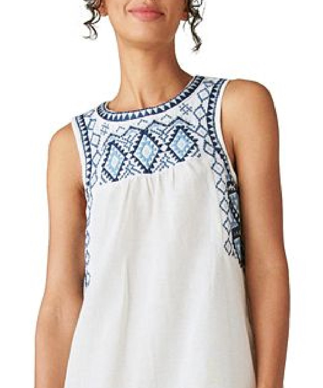 Lucky Brand Minivestido feminino bordado de algodão e linho, branco, tamanho extragrande