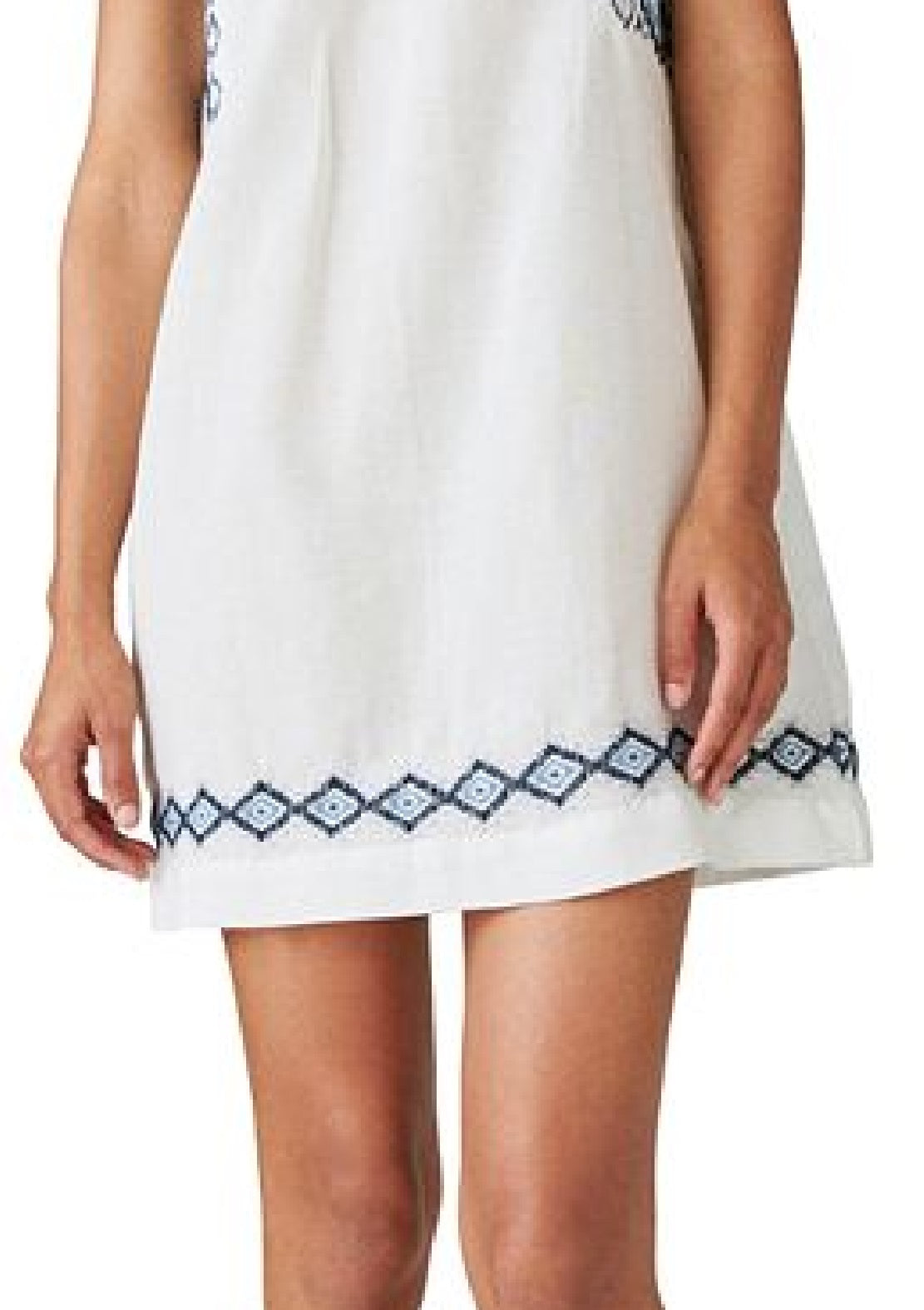 Lucky Brand Minivestido feminino bordado de algodão e linho, branco, tamanho extragrande