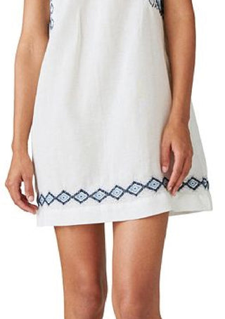 Lucky Brand Women's Embroidered Cotton & Linen Shift Minidress White Size X-Large