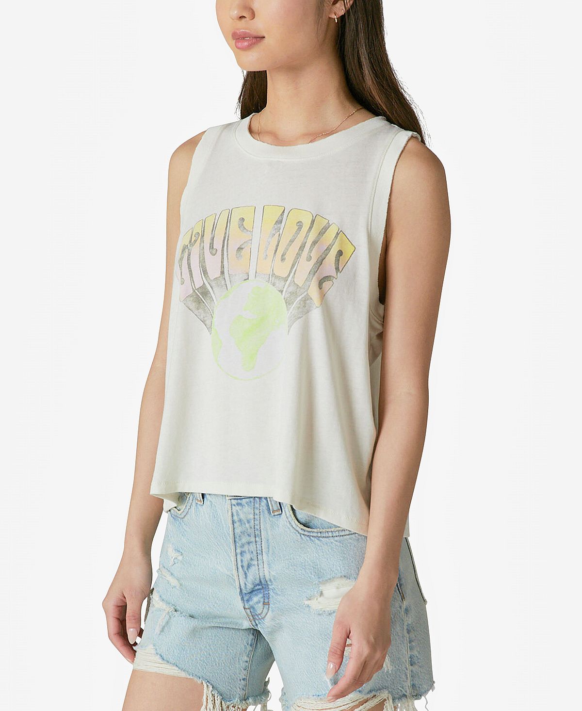 Regata feminina Give Love Muscle da Lucky Brand, branca, tamanho médio