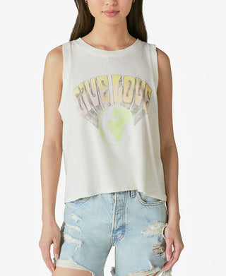 Regata feminina Give Love Muscle da Lucky Brand, branca, tamanho médio