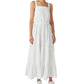 Vestido longo feminino Lucky Brand com renda e camadas, branco, tamanho médio