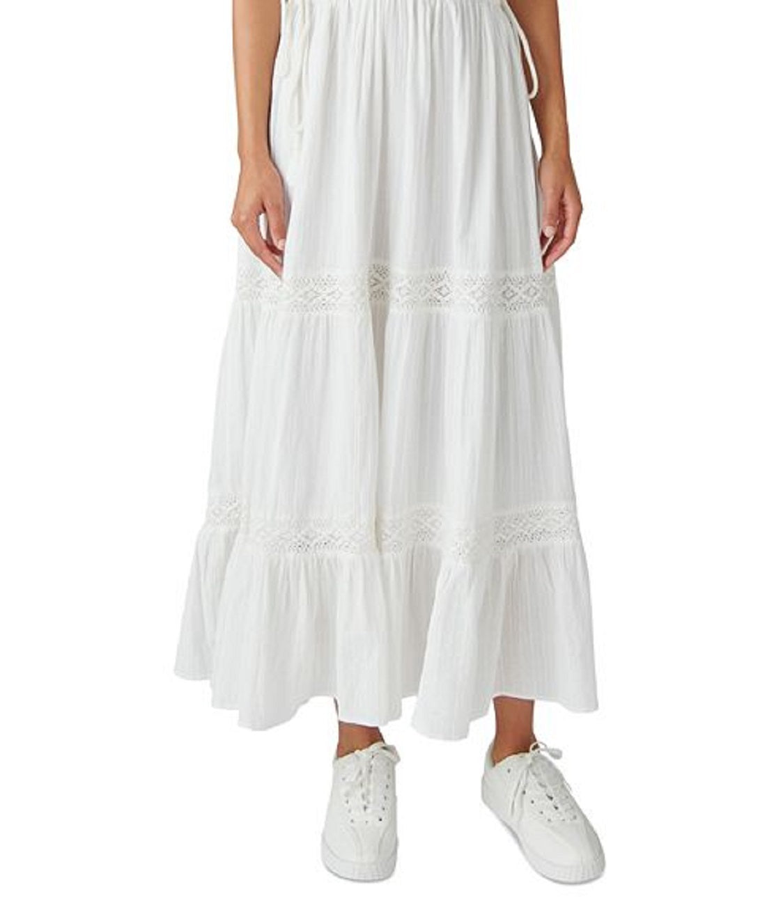Vestido longo feminino Lucky Brand com renda e camadas, branco, tamanho médio