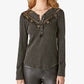 Lucky Brand Feminino Rendado Rib Henley Cinza Tamanho X-G
