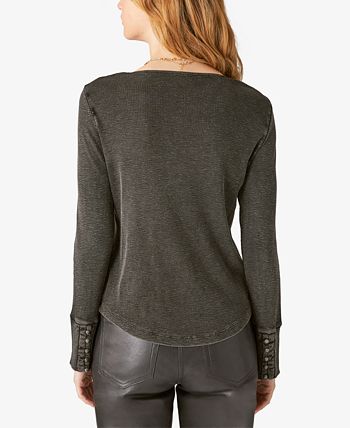 Lucky Brand Feminino Rendado Rib Henley Cinza Tamanho X-G