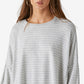Suéter feminino listrado com listras Lucky Brand em jersey cinza tamanho grande
