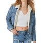 Jaqueta jeans feminina Lucky Brand com forro de pele sintética e detalhes em azul, tamanho grande