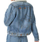 Jaqueta jeans feminina Lucky Brand com forro de pele sintética e detalhes em azul, tamanho grande