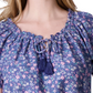 Blusa camponesa feminina estampada de manga curta Lucky Brand, azul, tamanho médio