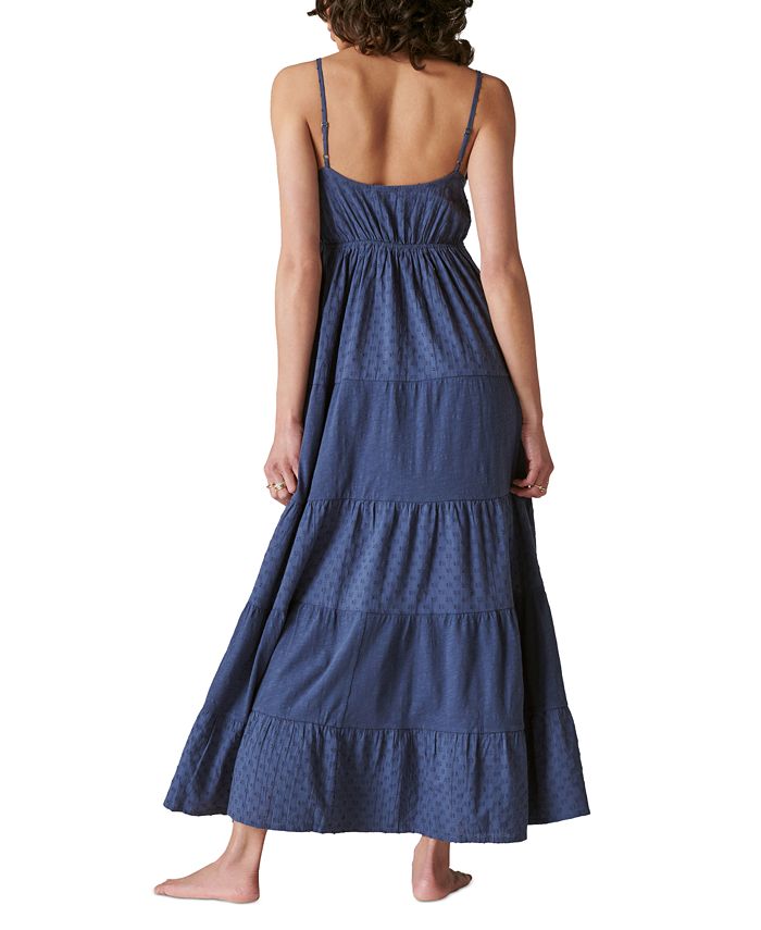 Vestido longo feminino Lucky Brand, sem mangas, com recortes, em camadas, azul, tamanho extragrande