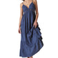 Vestido longo feminino Lucky Brand, sem mangas, com recortes, em camadas, azul, tamanho extragrande