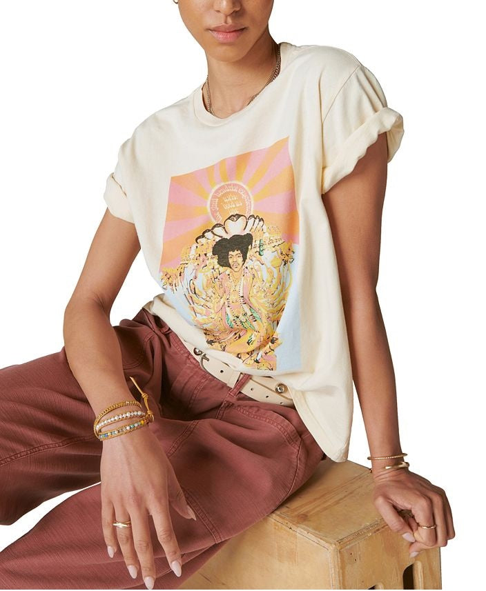 Camiseta feminina Hendrix Axis Cover da Lucky Brand, bege