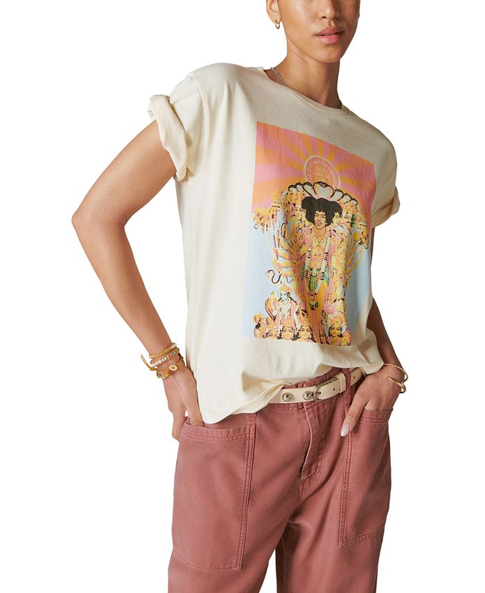 Camiseta feminina Hendrix Axis Cover da Lucky Brand, bege