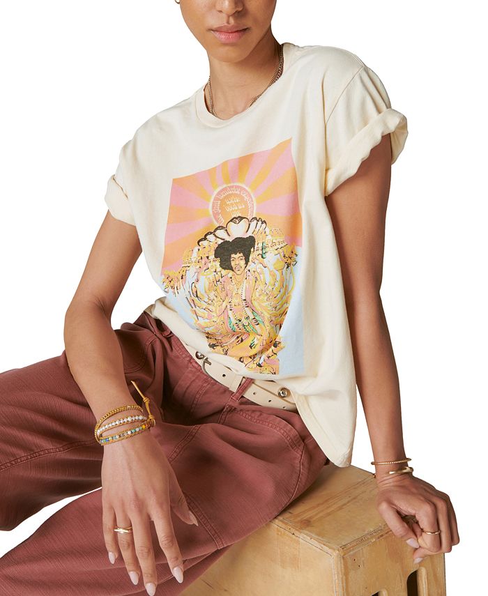 Camiseta feminina Hendrix Axis Cover da Lucky Brand, bege