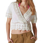 Blusa curta feminina de crochê com decote em V, branca, da Lucky Brand