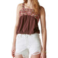 Regata feminina Lucky Brand com estampa floral e bolhas, marrom, tamanho médio