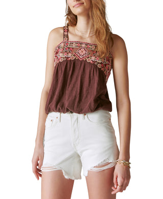 Regata feminina Lucky Brand com estampa floral e bolhas, marrom, tamanho médio