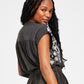 Camiseta feminina bordada estilo camponês Lucky Brand, preta