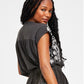 Camiseta feminina bordada estilo camponês Lucky Brand, preta