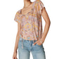 Blusa feminina Lucky Brand de algodão estampado com bolhas camponesas, bege, tamanho médio