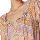 Blusa feminina Lucky Brand de algodão estampado com bolhas camponesas, bege, tamanho médio