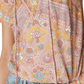 Blusa feminina Lucky Brand de algodão estampado com bolhas camponesas, bege, tamanho médio